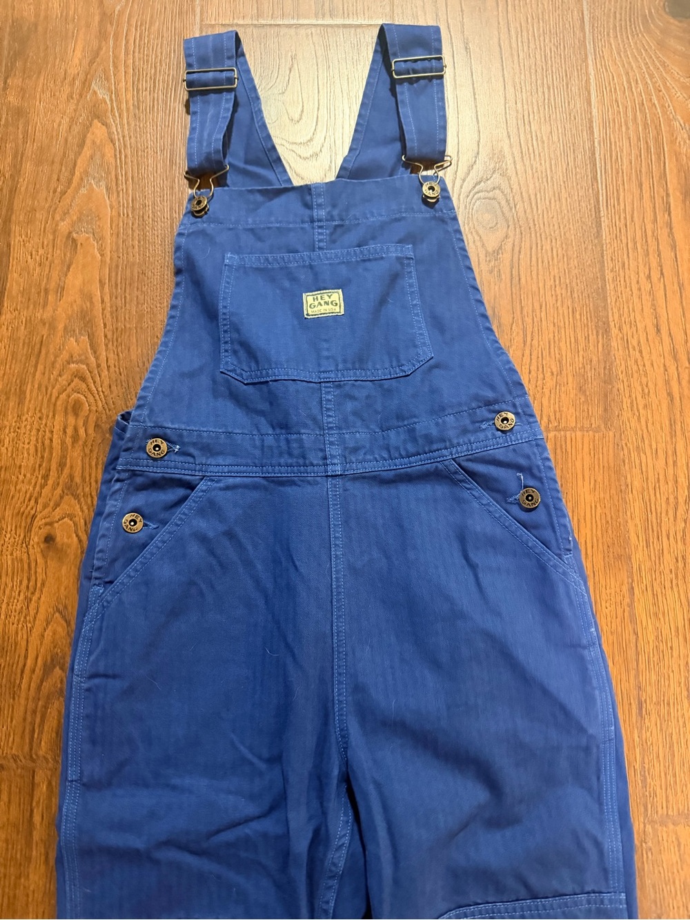 Hey Gang Indigo Blue Denim Knee Patch Overalls, Size 00, Extra Small/ XS
